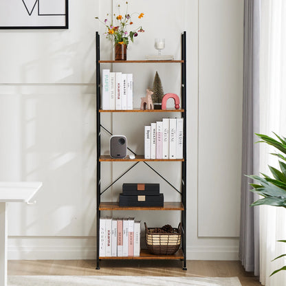 JHK 5-Tier Bookcase Bookshelf | Metal Frame Storage Organizer