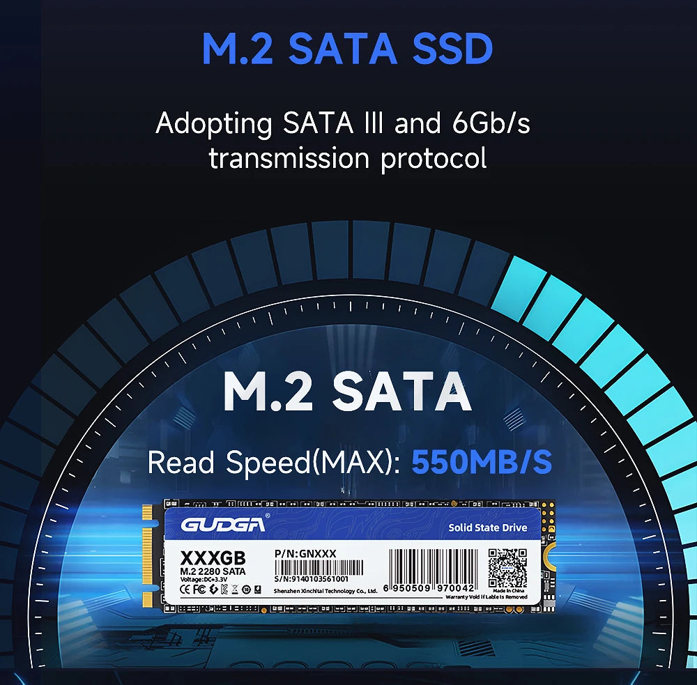 GUDGA M.2 SATA SSD – 128GB to 1TB Internal Drive (2242 & 2280)