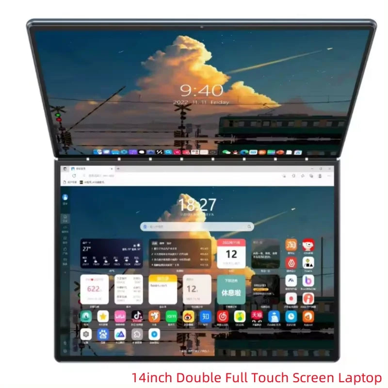 Intel N100 dual-screen laptop with 14-inch 2K touch display, 32GB RAM, 360-degree flip metal case, 2-in-1 design from R.E.D. Shopping