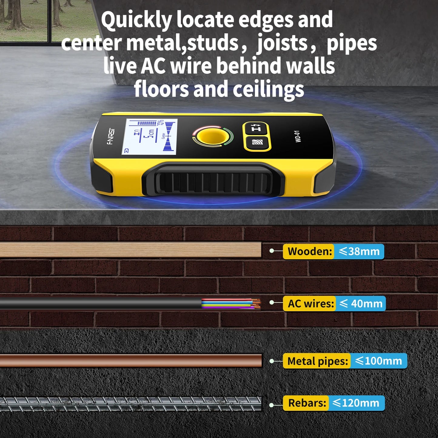 FNIRSI Wall Scanner – Metal Detector for AC Cables, Wires & Wood Studs