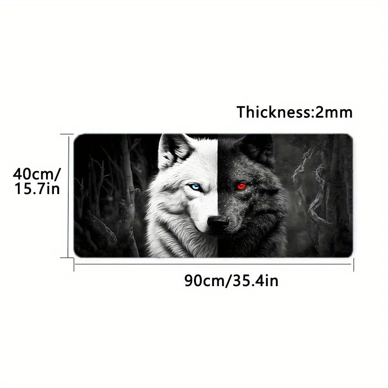 Large Gaming Mouse Pad Black and White Wolf King Design Non-Slip Base Heavy Duty for Desktop Laptop desk pad office accessories