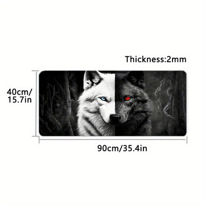 Large Gaming Mouse Pad Black and White Wolf King Design Non-Slip Base Heavy Duty for Desktop Laptop desk pad office accessories