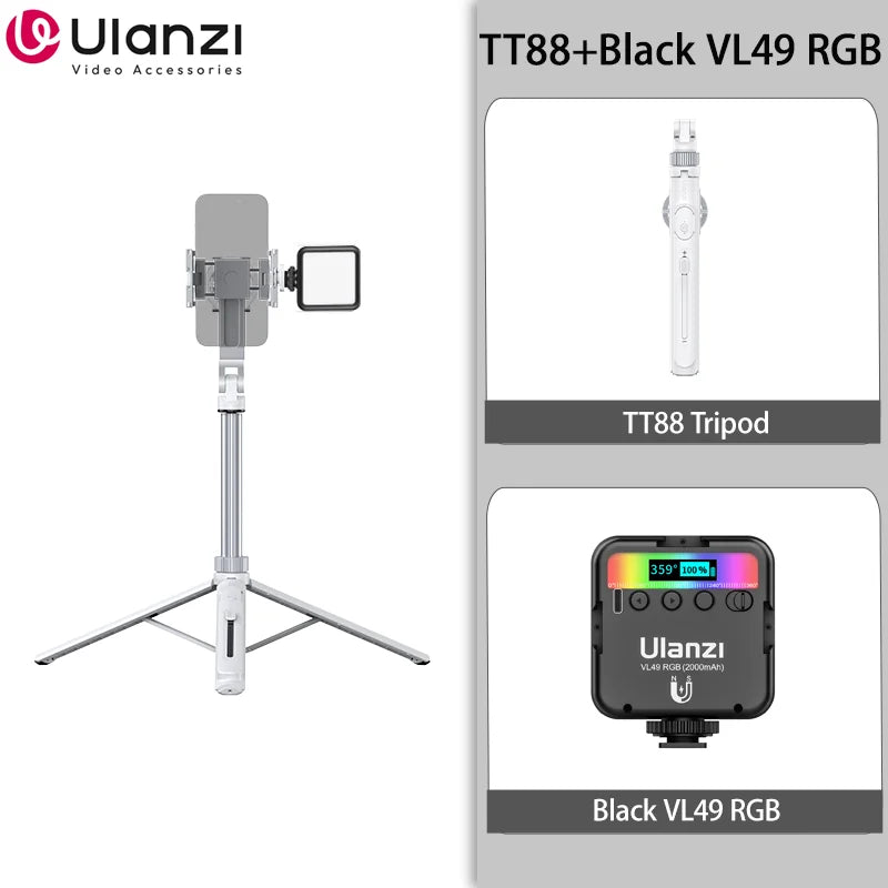 Ulanzi TT88 1.44M Overhead Selfie Stick Tripod – Magnetic Clamp, Wireless Remote, for Vlog & Live