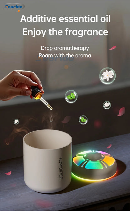 Searide Mini USB Humidifier – 180ml Ultrasonic Aroma Diffuser, Color LED, Touch Control, for Car, Home & Bedroom