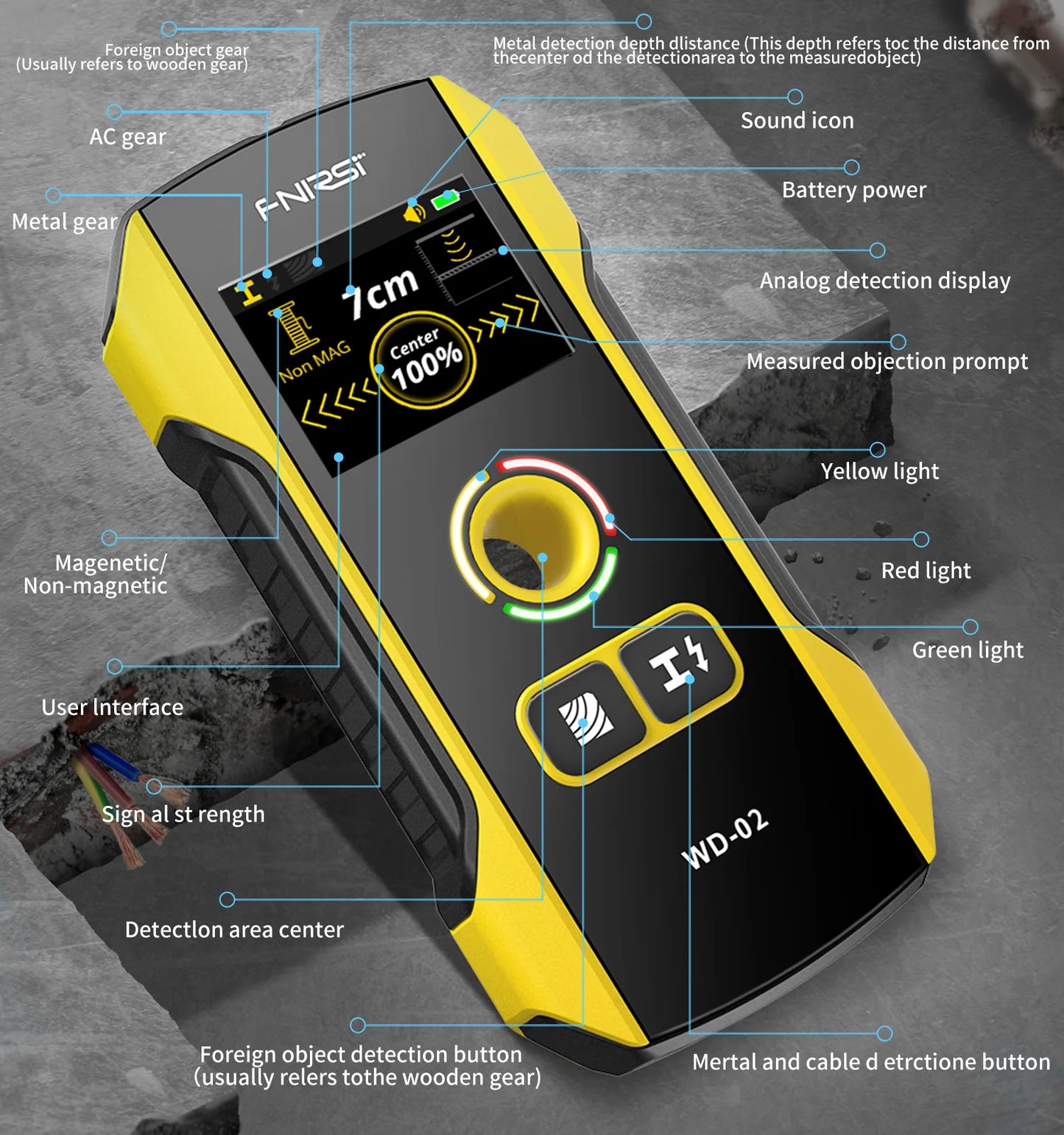 FNIRSI Wall Scanner – Metal Detector for AC Cables, Wires & Wood Studs