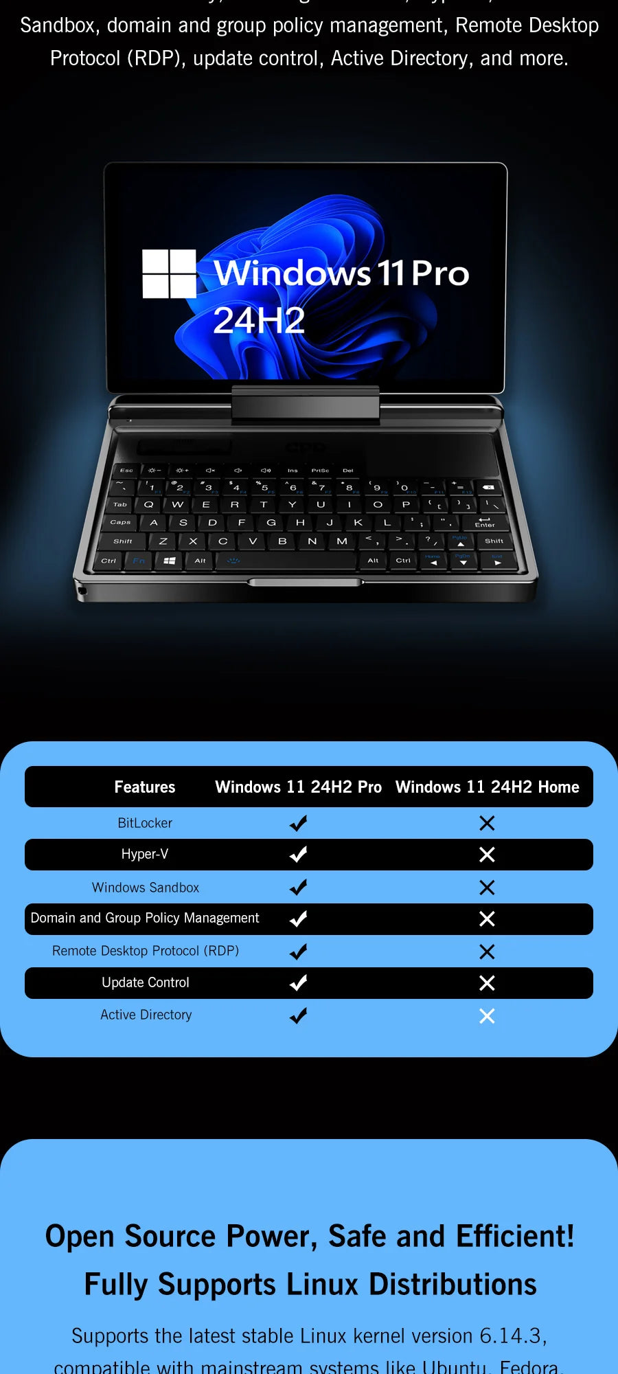 GPD MicroPC 2 – 7" Mini Laptop, Intel i3-N300, 16GB DDR5, 512GB SSD, Touch Screen, Windows 11