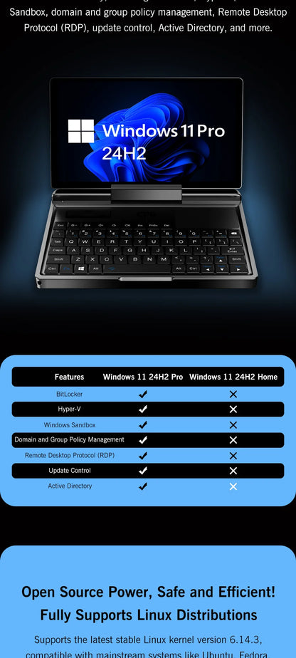 GPD MicroPC 2 – 7" Mini Laptop, Intel i3-N300, 16GB DDR5, 512GB SSD, Touch Screen, Windows 11