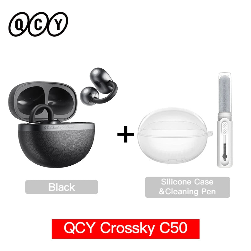 QCY Crossky C50 Open-Ear Clip-On Wireless Earbuds – Bluetooth 6.0, 4 AI Mics, Bass Boost, 60Hrs