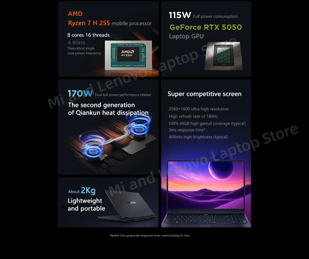 Lenovo Legion R7000 2025 Gaming Laptop — Ryzen 7 H255, RTX 5050 8G, 16GB, 512GB, 15.3" 2.5K 180Hz