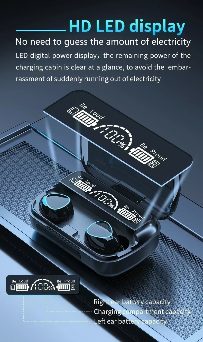 M10 Wireless Bluetooth TWS Sport Earbuds - Waterproof Music Headset for iPhone, Huawei, OPPO, Xiaomi