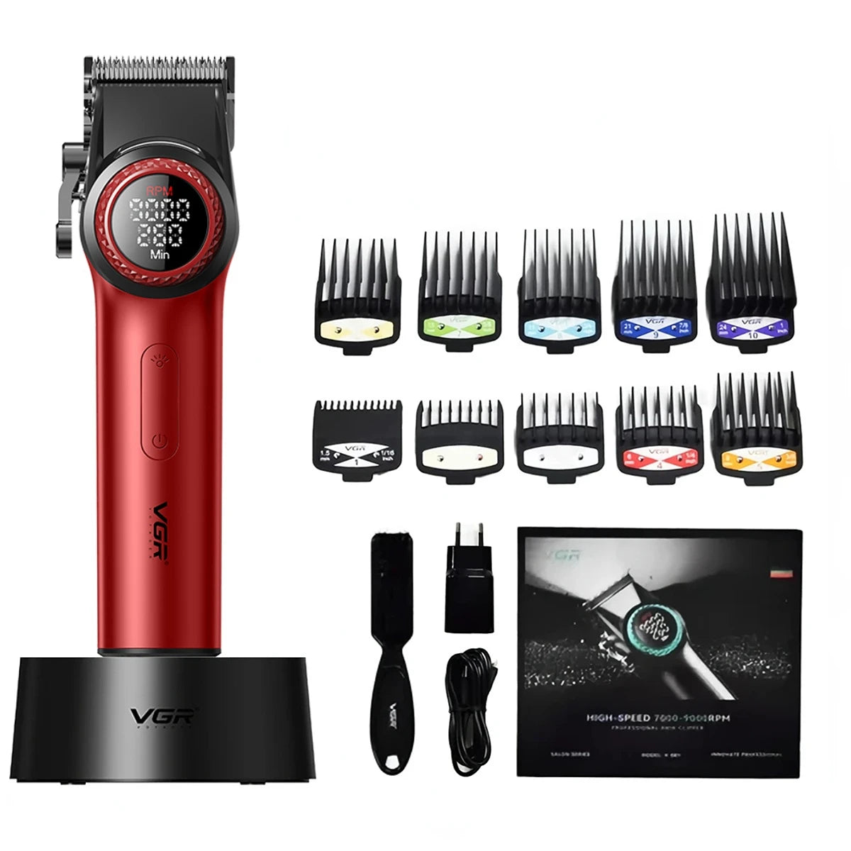 VGR V-001 Professional Hair Clipper – 9000RPM, 21-Speed, DLC Blades, 300min, USB