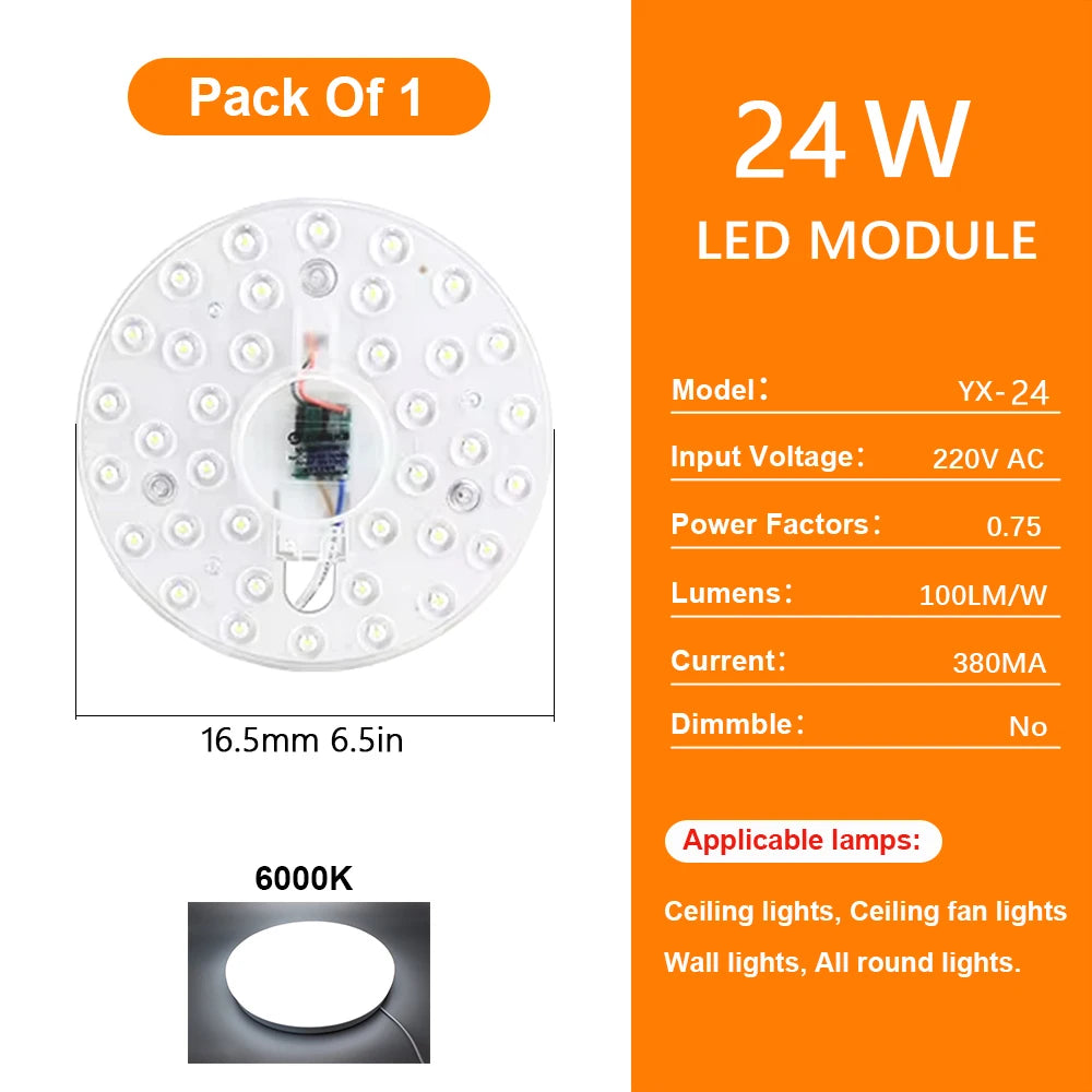 72W LED Ceiling Light Replacement Module – Dimmable, 220V, Round Panel