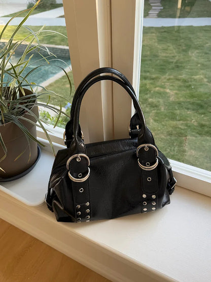 NIGEDU Rivet PU Leather Shoulder Bag