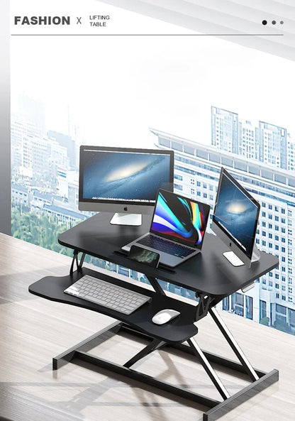Height Adjustable Folding Standing Computer Desk with Keyboard Tray for Home Office Gaming Lift Laptop Table Stand Workbench