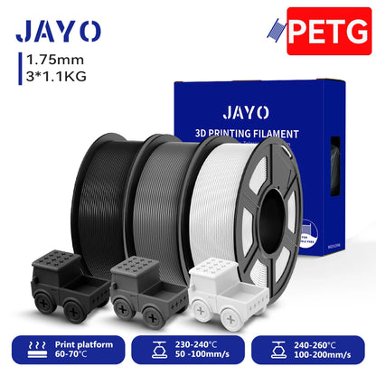 JAYO PETG/High Speed Matte PETG 3D Printing Filament 1.75MM Mix-Colors & No bubbles &Non-toxic For 3D Printer & Pen 3Rolls