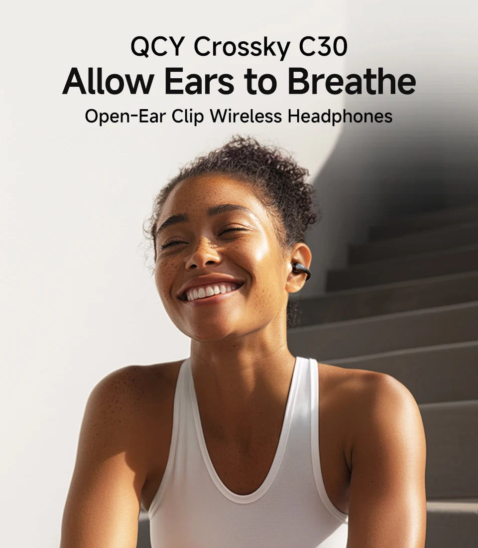 QCY Crossky C30 Ear Clip Bluetooth 5.4 Earphones – Open Ear Sports TWS, Dual-Connection
