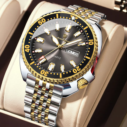 POEDAGAR Luxury Men's Quartz Watch – Date, Week, Luminous & Waterproof Stainless Steel