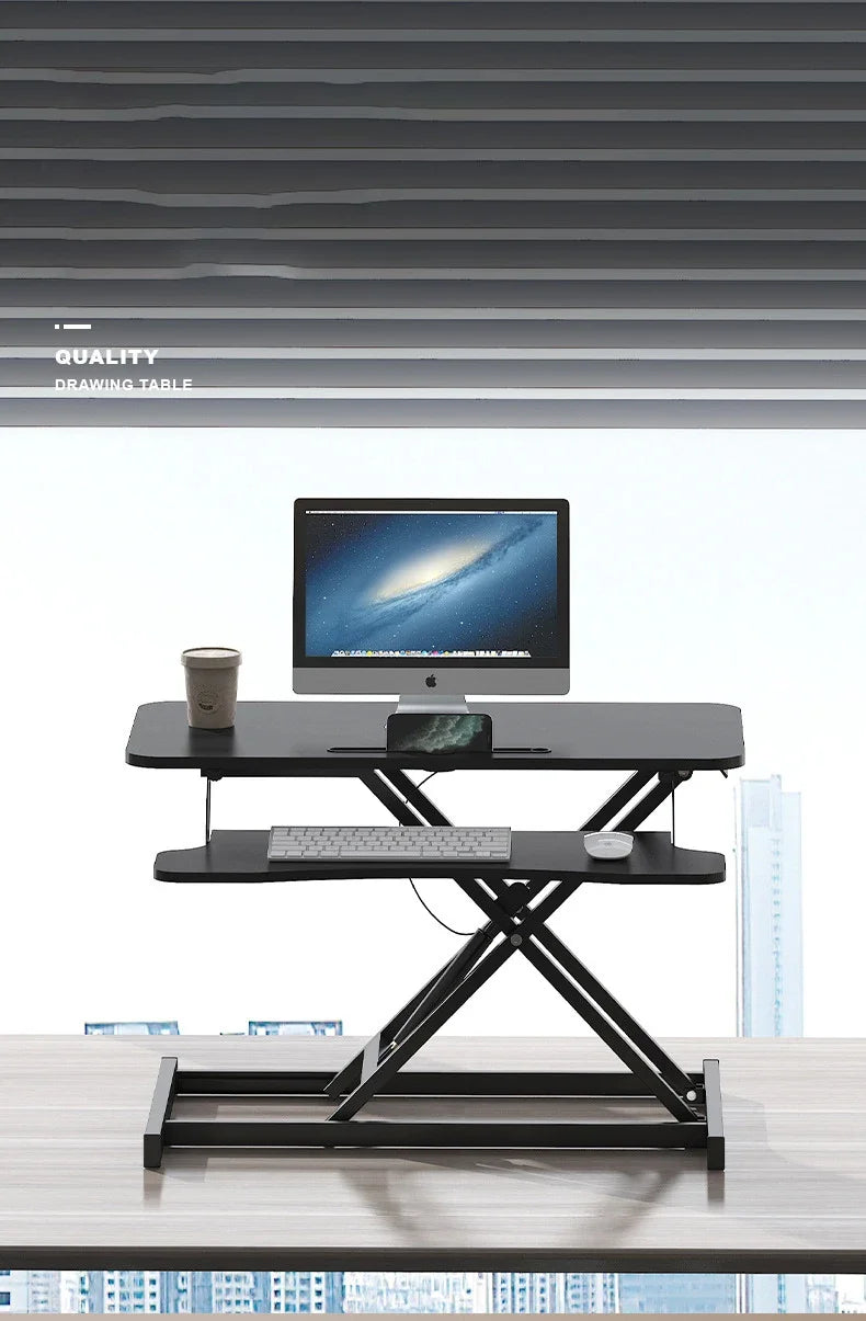 Height Adjustable Folding Standing Computer Desk with Keyboard Tray for Home Office Gaming Lift Laptop Table Stand Workbench