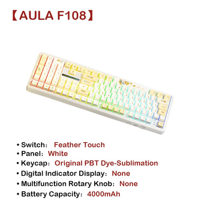 AULA F108Pro Wireless Mechanical Keyboard – UK Layout, Bluetooth Tri-Mode, Gasket, Hot-Swap, RGB, 104 Keys