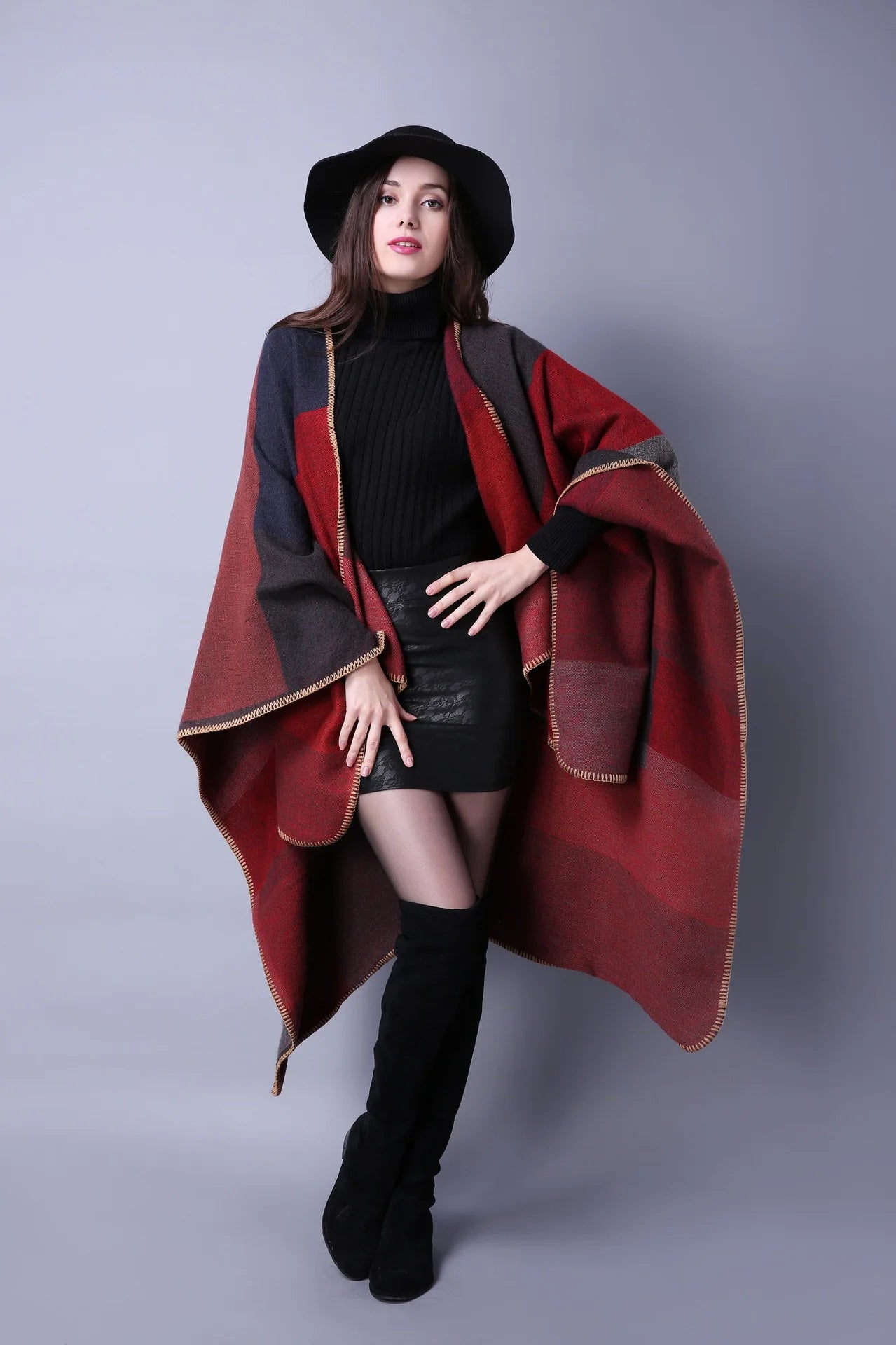 Soft beige imitation cashmere poncho scarf for women, cozy winter shawl and wrap from R.E.D. Shopping in a stylish design.