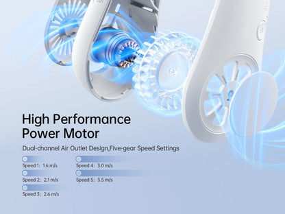 JISULIFE Portable Neck Fan – 4000mAh, 5 Speeds, Twistable Bladeless Hands-Free Neckband Fan