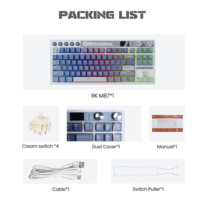 RK Royal Kludge M87 Wireless Mechanical Keyboard – 87 Key, Hot-Swap, BT/2.4G/USB-C, TFT Screen