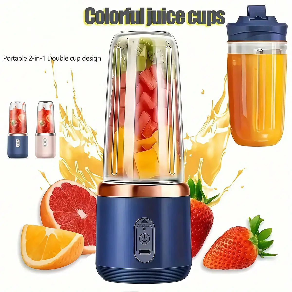 Portable Dual Cup Juicer Blender – USB Rechargeable Mini Smoothie Maker with Travel Lid