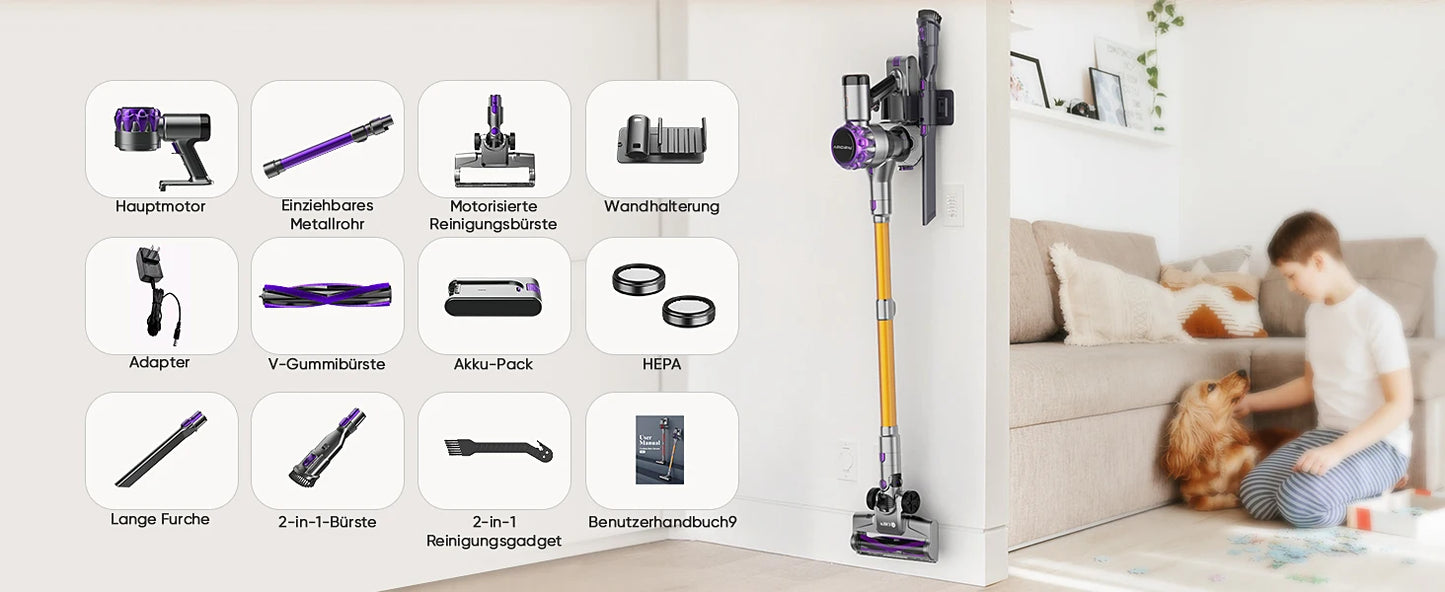 YISORA S3P Cordless Vacuum Cleaner – 40Kpa, 55 Min, Touchscreen, Pet Hair