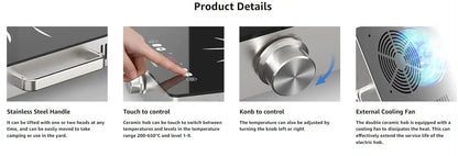 Karinear 3200W Ceramic Hob 2 Zones | Safety Lock, Touch & Knob Control, 240V