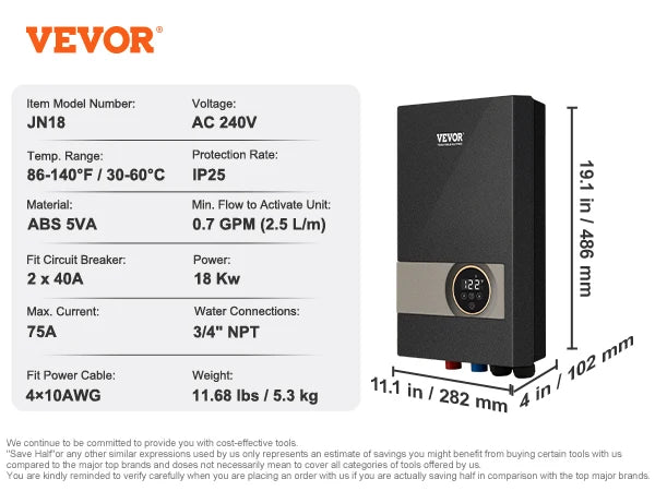 SucceBuy Instant Electric Water Heater 8/13.8/18kW | On-Demand, Digital Display, Easy Install
