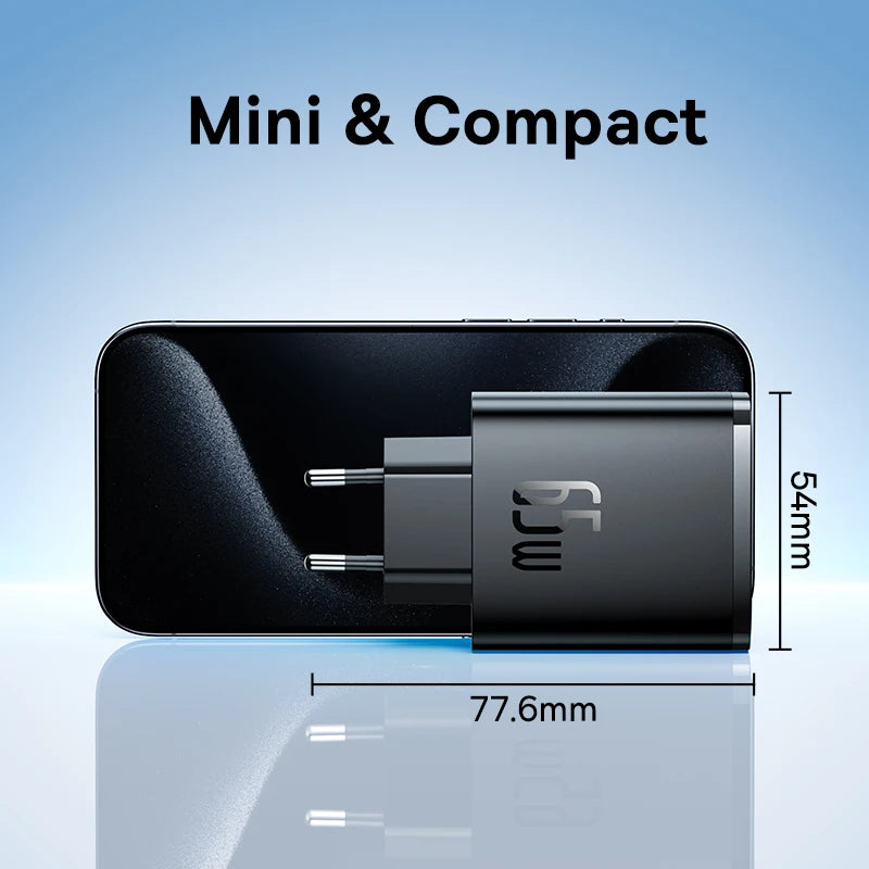 Baseus 65W GaN USB-C Charger | QC + PD Fast Charging for iPhone 17/16/15, Xiaomi & Laptops