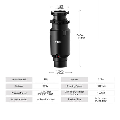 Food Waste Garbage Disposal Unit | 750W | Silent Motor | EU Plug | Under-Sink