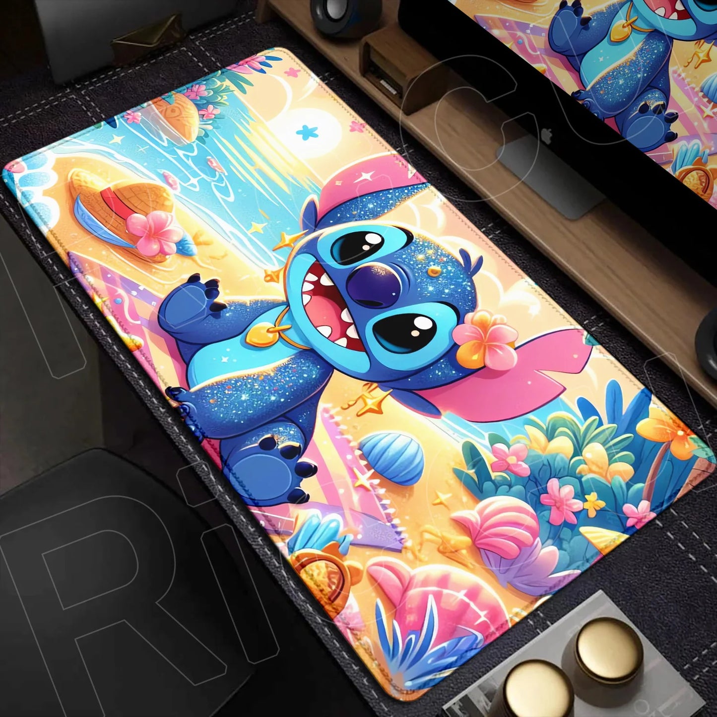 Cute Anime XXL Gaming Mouse Pad – Kawaii Stitch Design, Lock Edge, Non-Slip Rubber