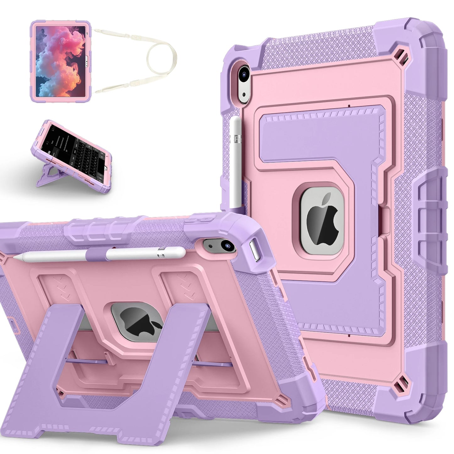 Hybrid 3-Layer Shockproof iPad Case with Shoulder Strap – 11" 2025 / 10.9" 2022