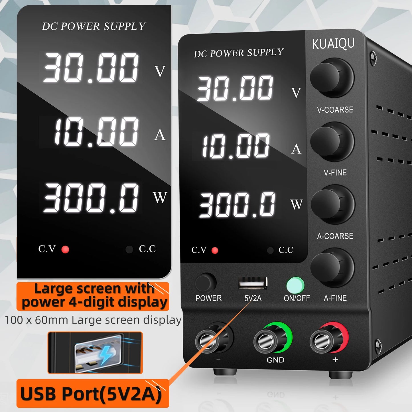 KUAIQU Adjustable DC Lab Bench Power Supply (30V–120V)