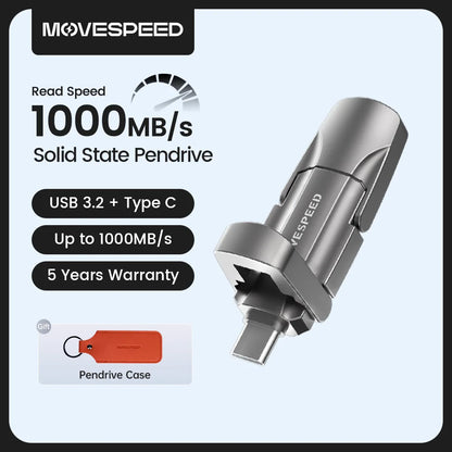 MOVESPEED 1000MB/s USB 3.2 Gen2 Flash Drive – Type-C Solid State Pen Drive 128GB–2TB