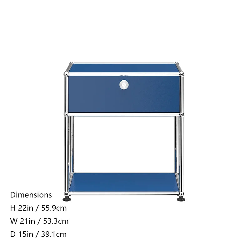 Stainless steel metal nightstands with storage cabinets, modern bedroom furniture for living room or bedroom use.