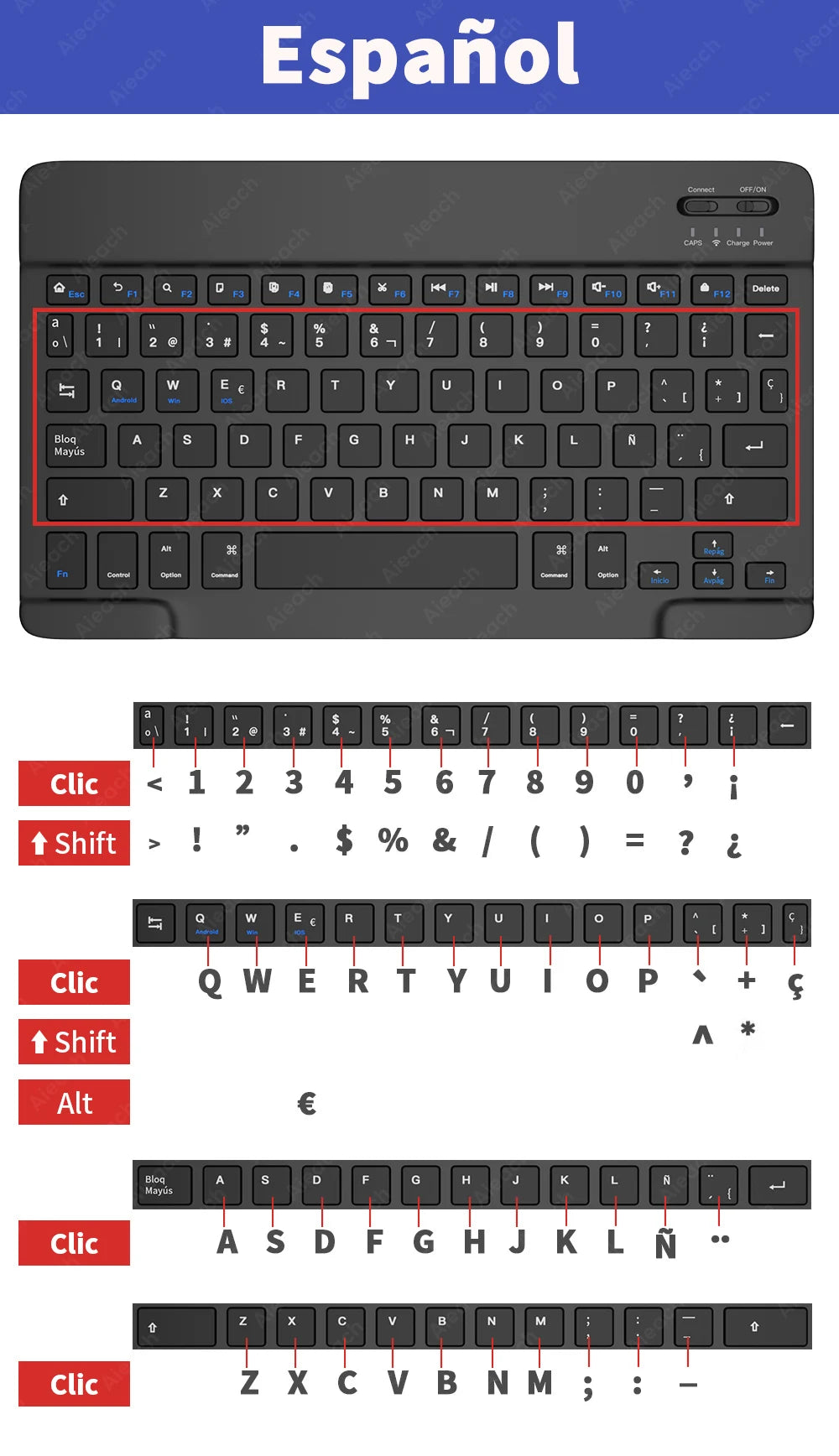 Wireless Bluetooth Keyboard with Rainbow Backlit – Tablet, iPad, Phone, Android, iOS, Windows