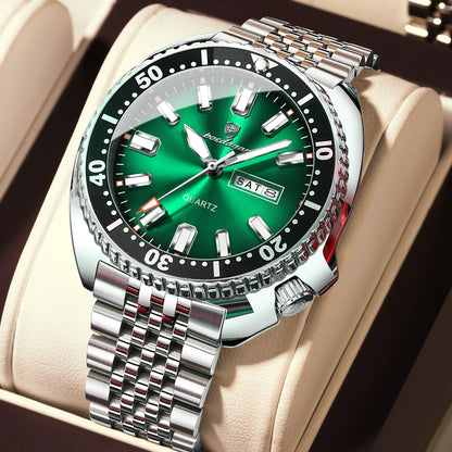 POEDAGAR Luxury Men's Quartz Watch – Date, Week, Luminous & Waterproof Stainless Steel