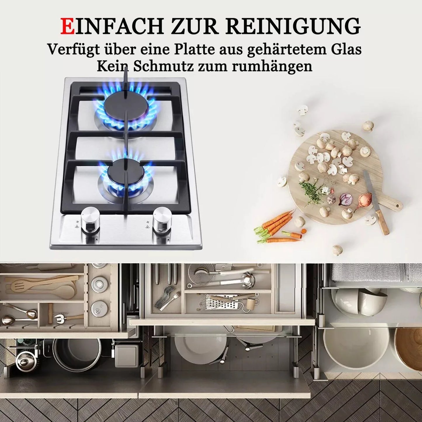TopStrong 2-Burner Gas Hob | NG & LPG | Auto Flame Protection | Built-in | EU