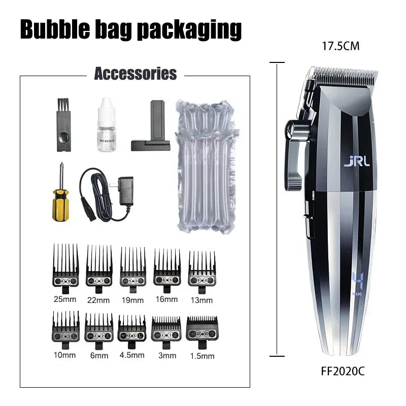 JRL 2020C Professional Hair Clipper & 2020T Trimmer – Cool Blade Technology, LCD Display, Rechargeable | Barber Set