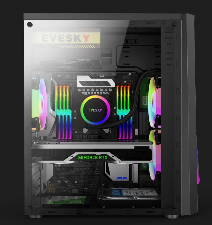 Aotesier Budget Gaming Desktop PC by R.E.D. Shopping featuring AMD A8-7680 CPU, 8GB RAM, SSD storage, Windows 10 Pro.