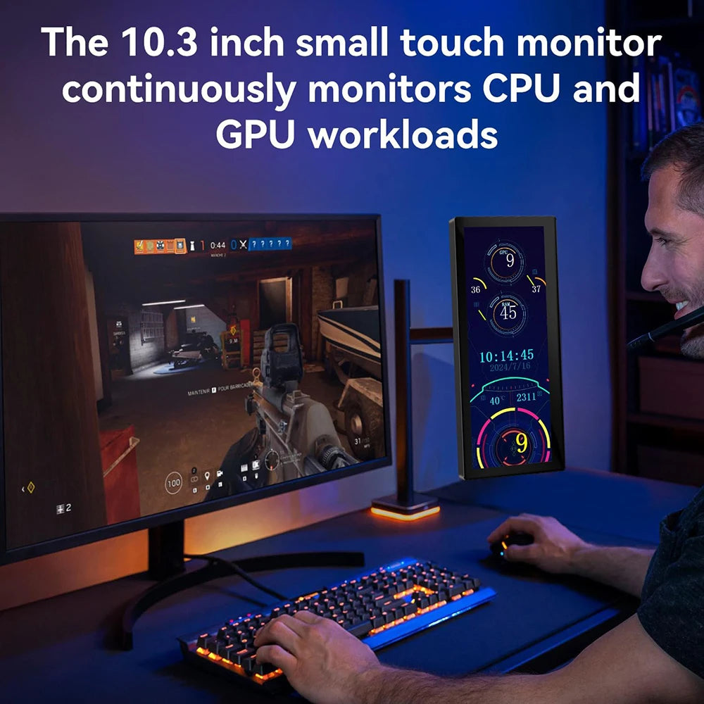 10.3" Long Strip LCD Touch Monitor – 1920x720 Secondary Display for CPU/GPU Temp, AIDA64