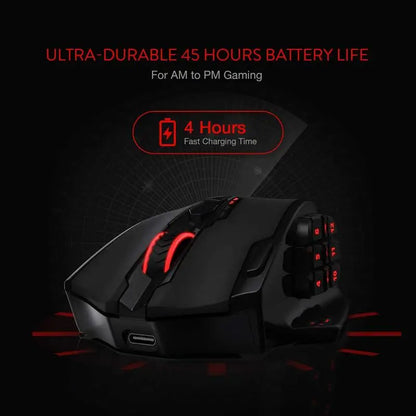 Redragon M913 Wireless Gaming Mouse – 16000 DPI, 16 Buttons, RGB, 2.4GHz (Black/White)