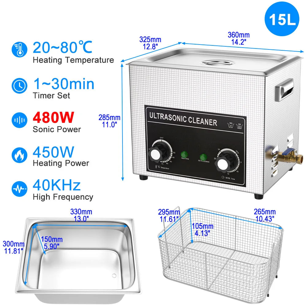 Ultrasonic Cleaner 1.3L–30L | 40KHz 220V EU Plug | Professional Ultrasound Bath