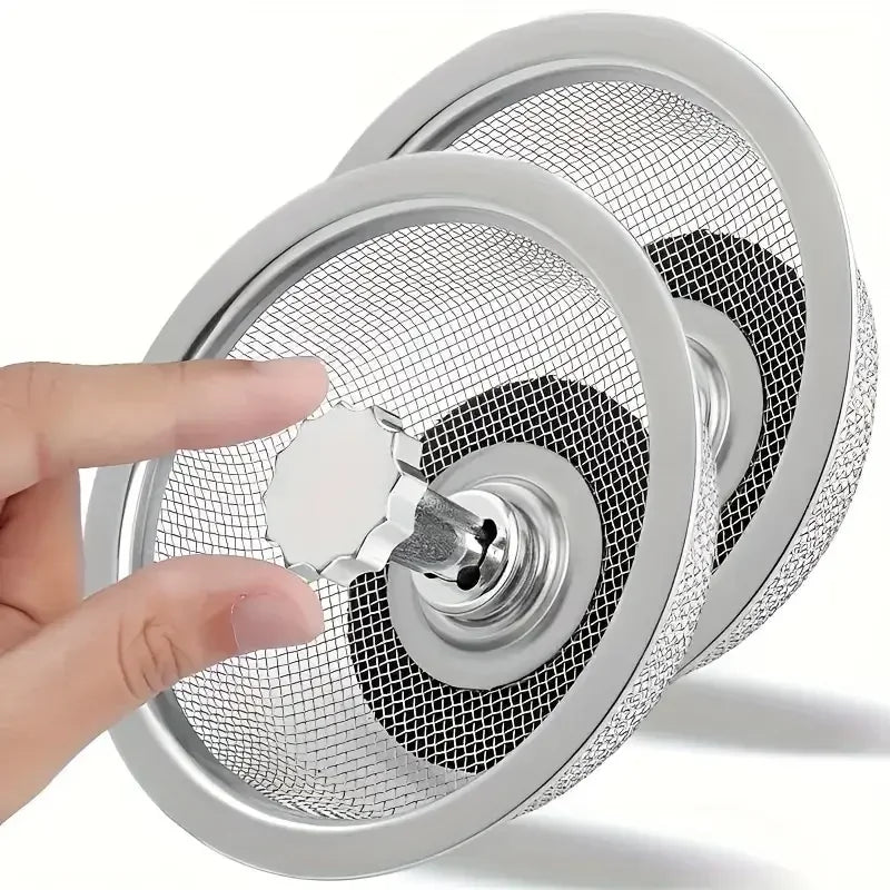 Stainless Steel Kitchen Sink Strainer with Handle & Stopper – 2-Pack