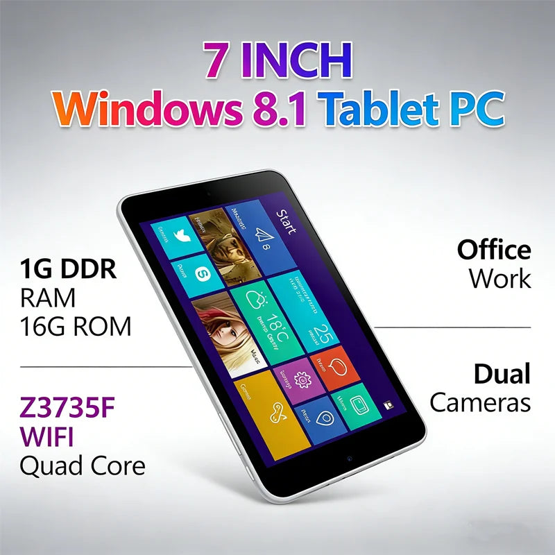 Jumper 7" Windows 8.1 Tablet – Intel Z3735f Quad Core, 1GB RAM, 16GB, WiFi, Dual Camera