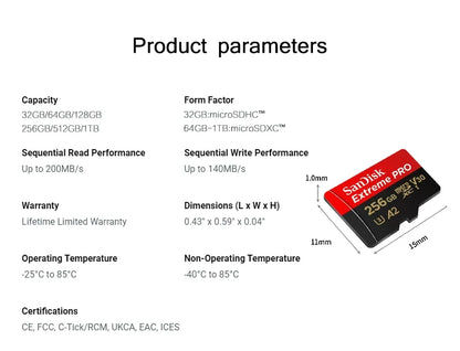 SanDisk Micro SD Card – 32GB to 512GB Class 10 A1 UHS-I