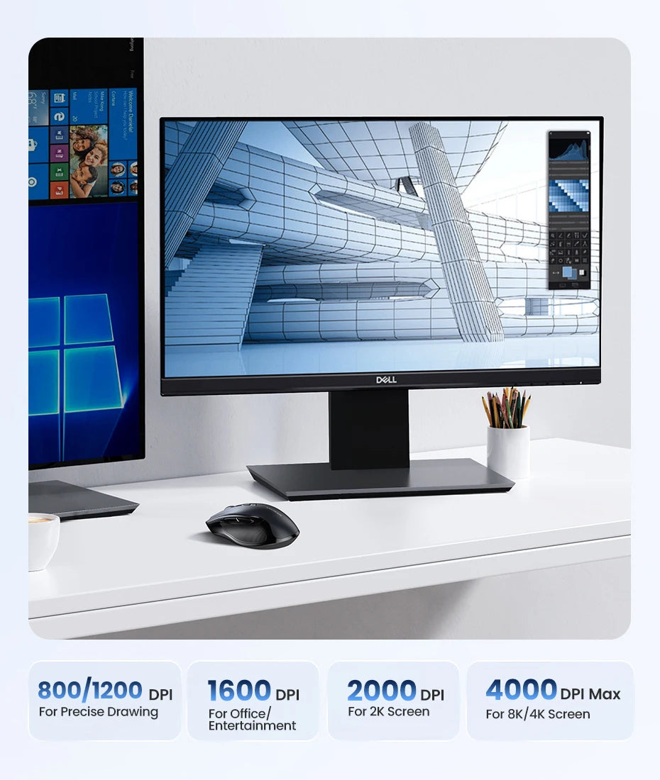 UGREEN MU006 Wireless Mouse – BT5.0 & 2.4G, 4000 DPI, 6 Silent Buttons, Ergonomic for MacBook & PC
