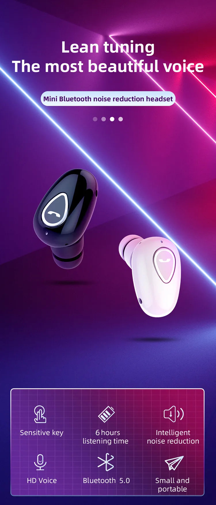 Mini invisible Bluetooth 5.0 earbuds by R.E.D. Shopping with in-ear design, built-in microphone, and HiFi wireless audio.